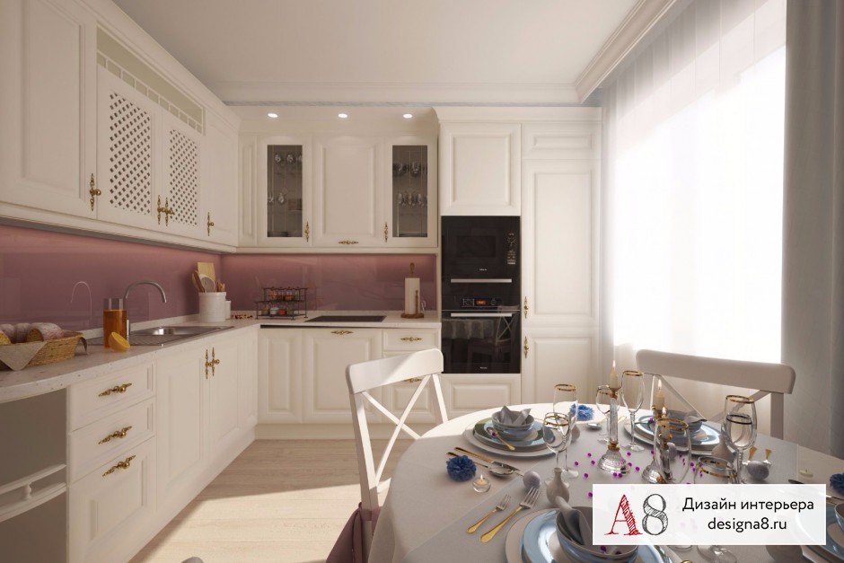 Дизайн интерьера кухни в однокомнатной квартире 40 кв.м – 01