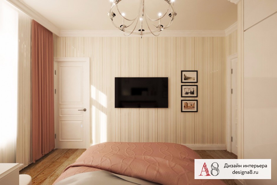 Дизайн интерьера спальни в трёхкомнатной квартире на улице Мира – 02
