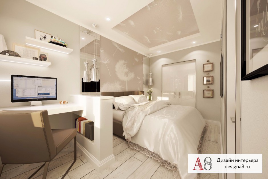 Дизайн интерьера спальни в двухкомнатной квартире на улице Шаумяна (вариант 3) – 01