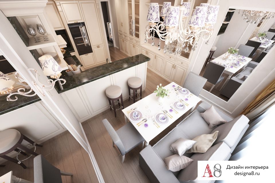 Дизайн двухкомнатной квартиры 80 кв. м — Кухня-гостиная