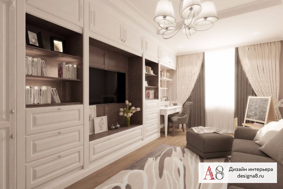 Дизайн интерьера гостиной в трёхкомнатной квартире на Бухарестской – 03