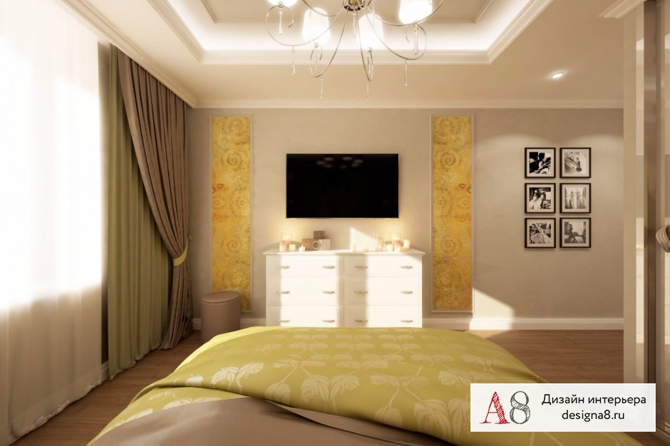 Дизайн интерьера спальни в трёхкомнатной квартире на Бухарестской – 01