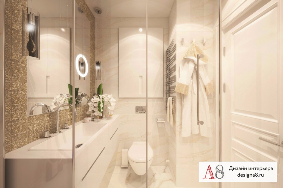 Дизайн интерьера ванной в трёхкомнатной квартире на Бухарестской – 01