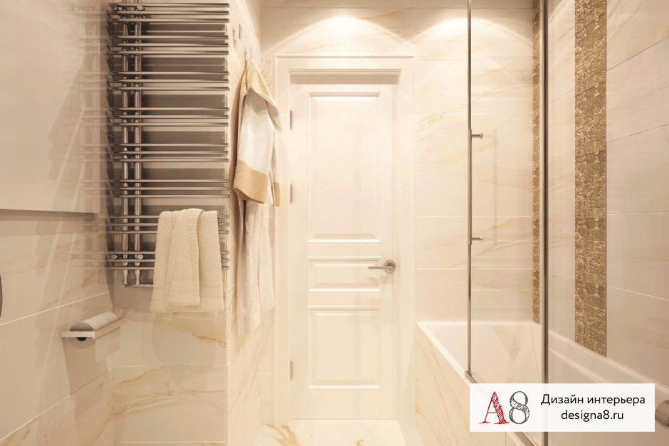 Дизайн интерьера ванной в трёхкомнатной квартире на Бухарестской – 02