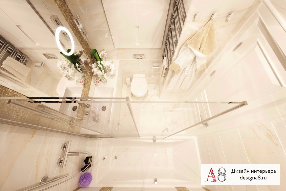 Дизайн интерьера ванной в трёхкомнатной квартире на Бухарестской – 03