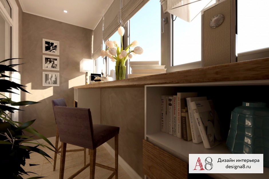 Дизайн интерьера лоджии (при спальне) в трёхкомнатной квартире в ЖК «Жемчужный Фрегат» – 04