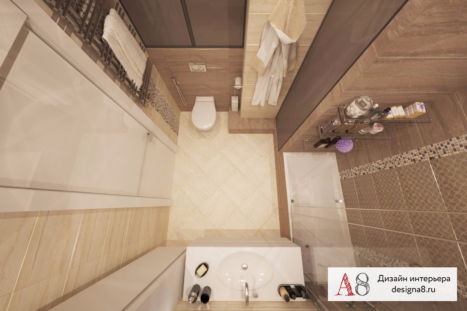 Дизайн интерьера ванной в трёхкомнатной квартире в ЖК «Жемчужный Фрегат» – 02