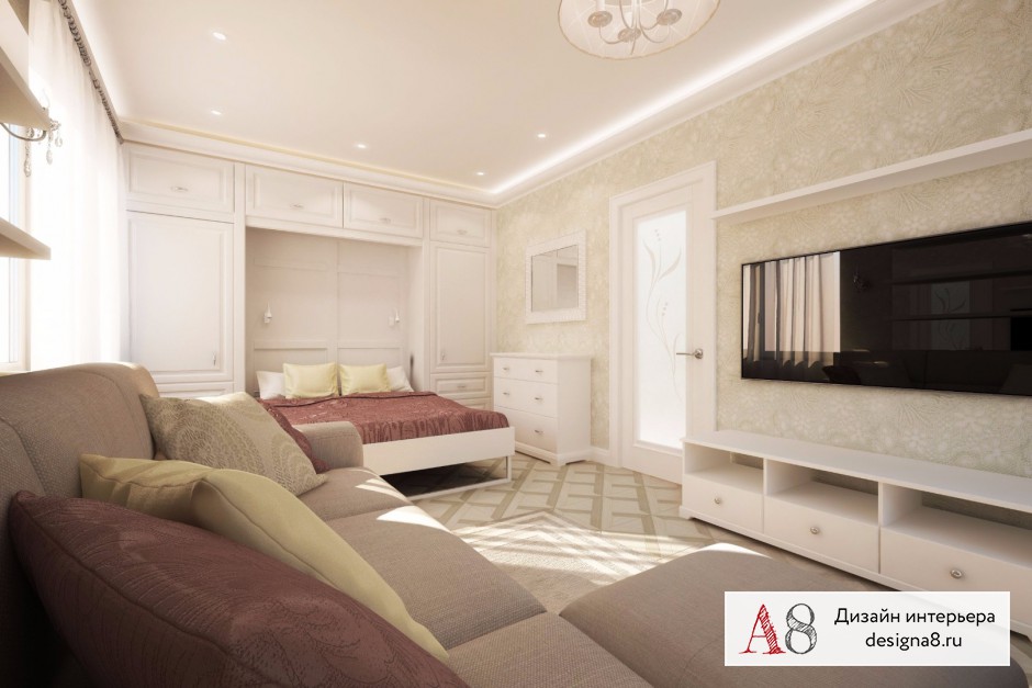 Дизайн интерьера гостиной в однокомнатной квартире 40 кв.м – 02