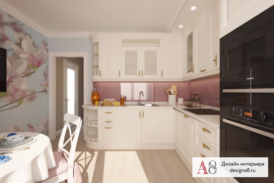 Дизайн интерьера кухни в однокомнатной квартире 40 кв.м – 02
