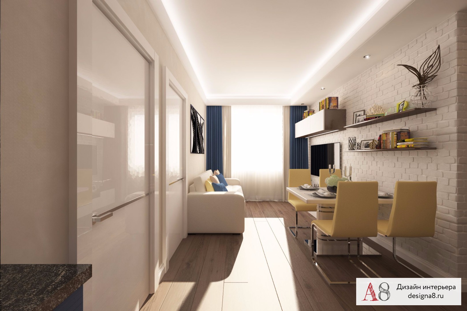Дизайн-проекты для двухкомнатных квартир площадью от 60 до 61 кв.м.