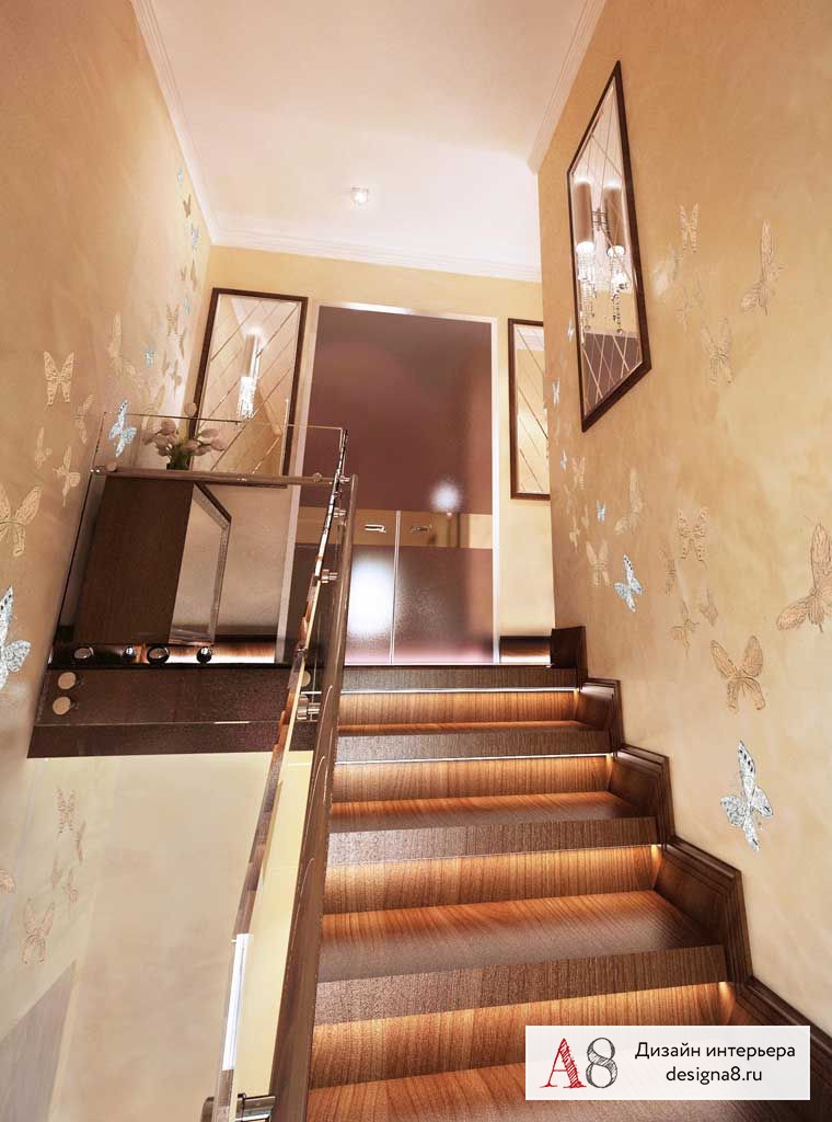 Дизайн интерьера лестницы жилого дома в Зеленогорске - 01