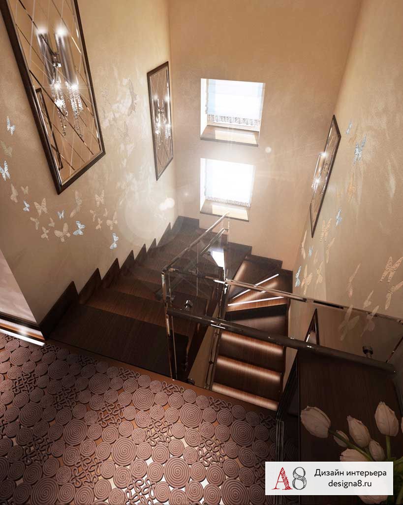 Дизайн интерьера лестницы жилого дома в Зеленогорске - 02