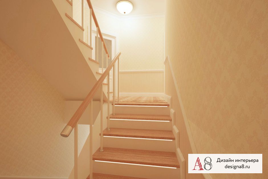 Дизайн интерьера лестницы и холла второго этажа – 03