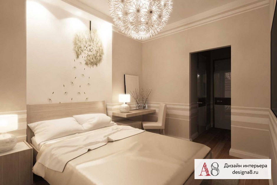 Дизайн интерьера спальни в трёхкомнатной квартире в городе Пушкин – 02