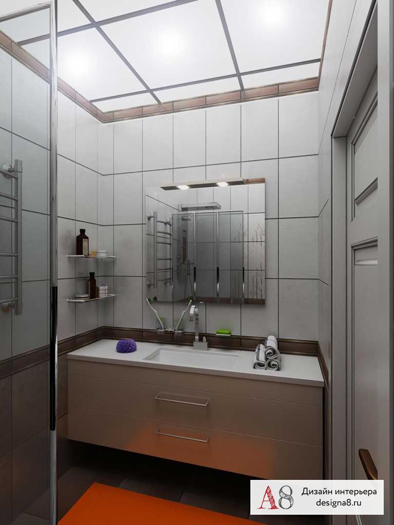 Интерьер ванной в двухкомнатной квартире в ЖК «Доминанта» – 01