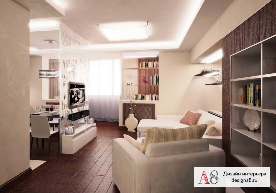 Дизайн интерьера гостиной в трёхкомнатной квартире на проспекте Луначарского - 01