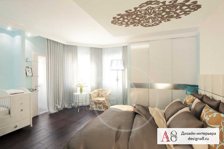 Дизайн интерьера спальни в трёхкомнатной квартире на проспекте Луначарского - 01