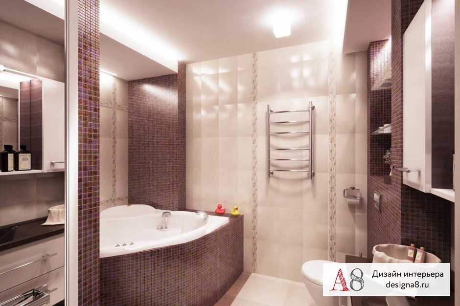 Дизайн интерьера ванной в трёхкомнатной квартире на проспекте Луначарского - 01