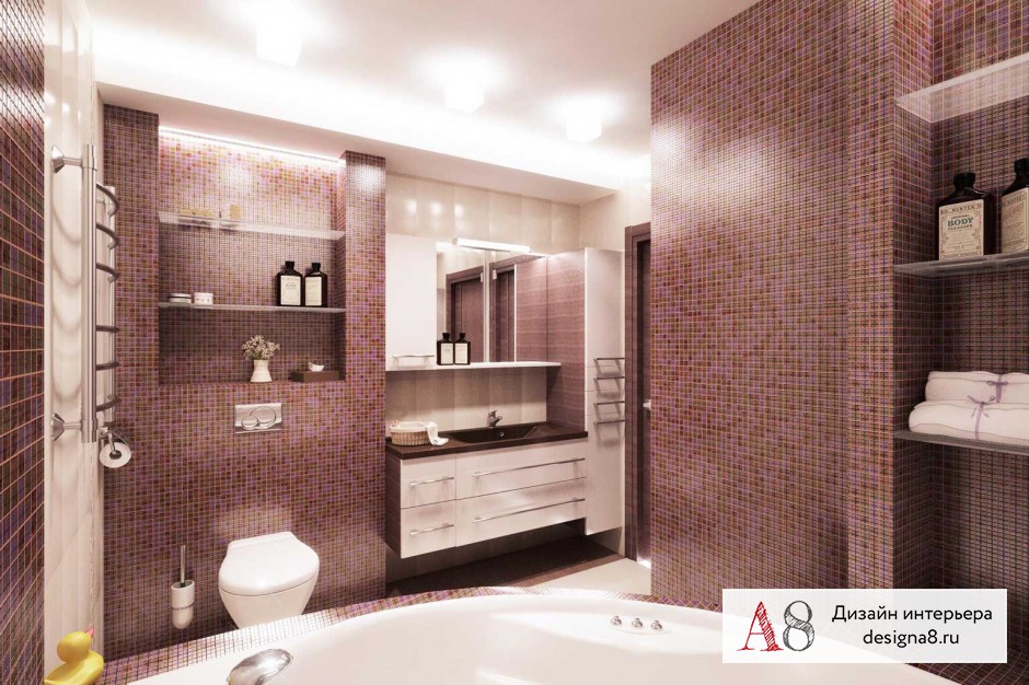 Дизайн интерьера ванной в трёхкомнатной квартире на проспекте Луначарского - 03