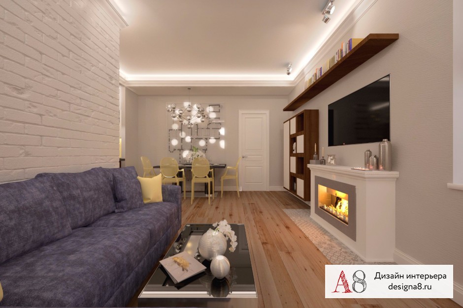 Дизайн интерьера гостиной в трёхкомнатной квартире на улице Мира – 05