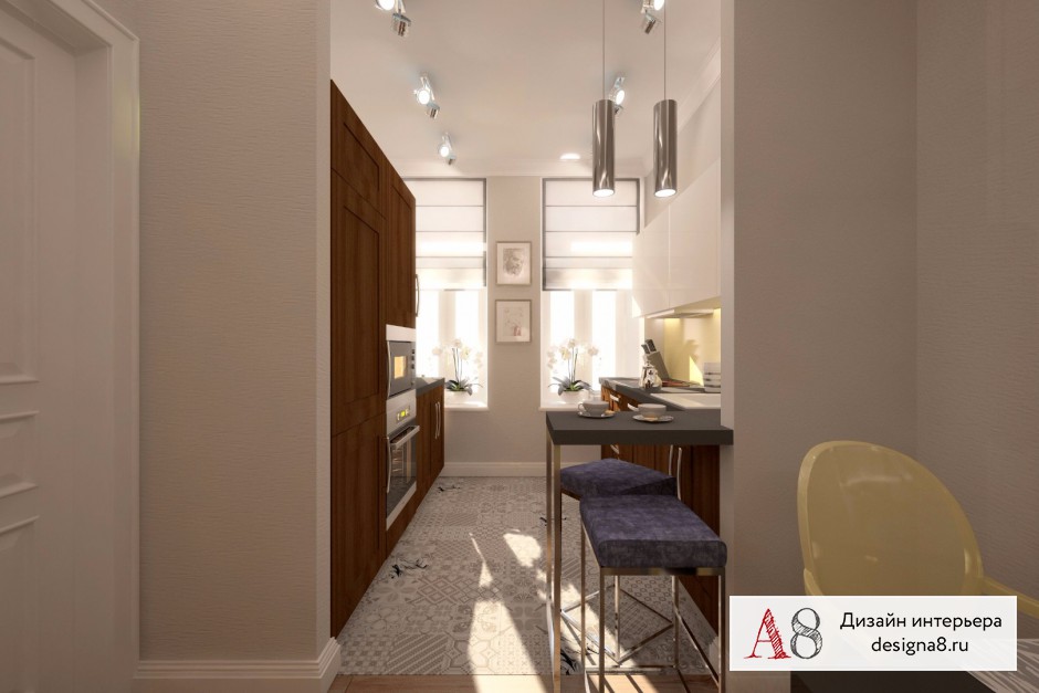 Дизайн интерьера кухни в трёхкомнатной квартире на улице Мира – 01