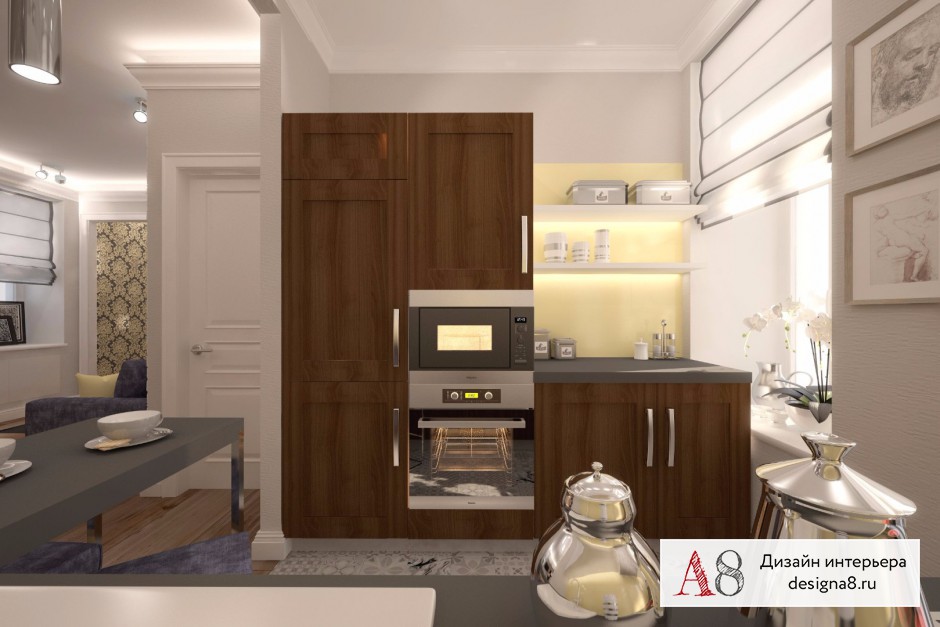 Дизайн интерьера кухни в трёхкомнатной квартире на улице Мира – 02