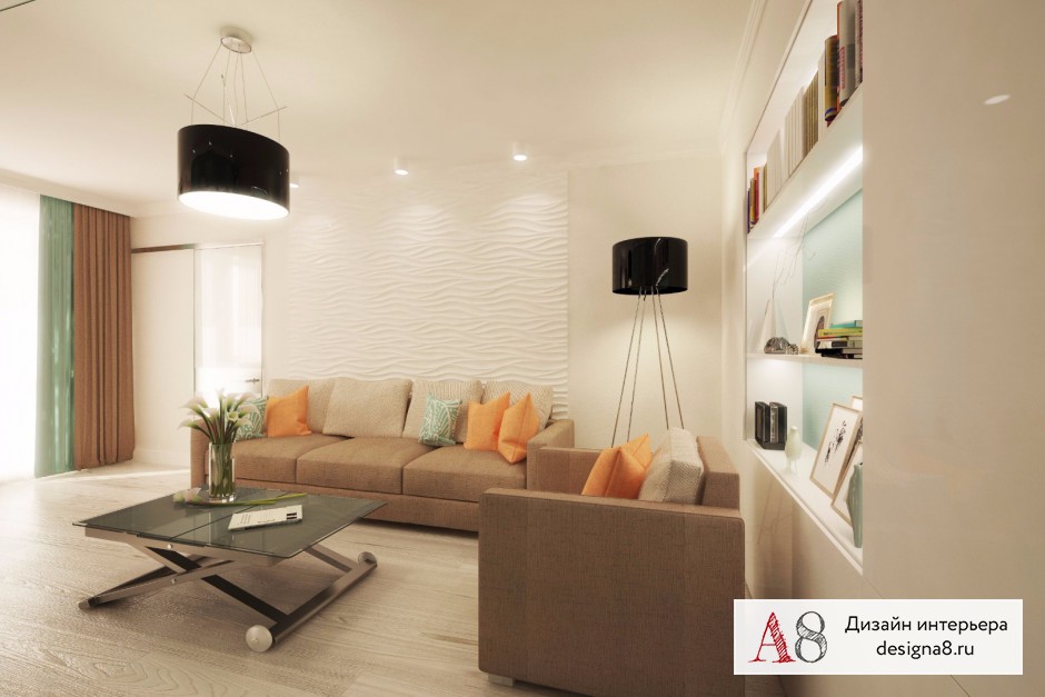 Дизайн интерьера гостиной в двухкомнатной квартире на улице Шаумяна (вариант 2) – 01