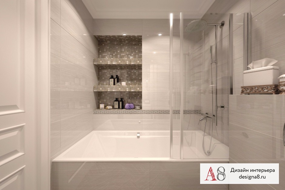 Дизайн интерьера ванной в однокомнатной квартире на Парнасе – 01