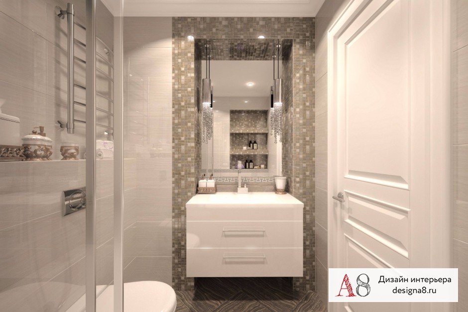 Дизайн интерьера ванной в однокомнатной квартире на Парнасе – 02