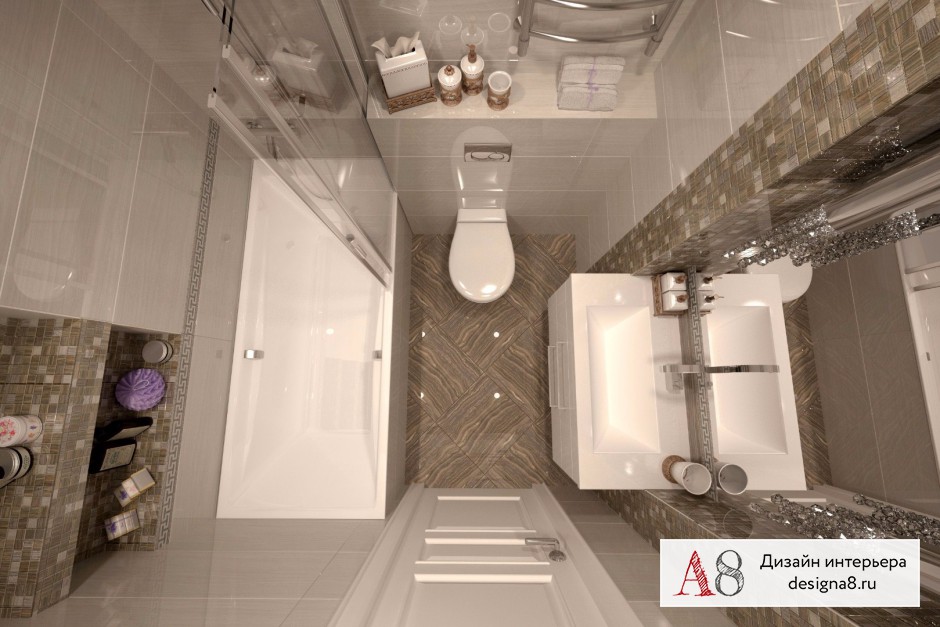 Дизайн интерьера ванной в однокомнатной квартире на Парнасе – 04