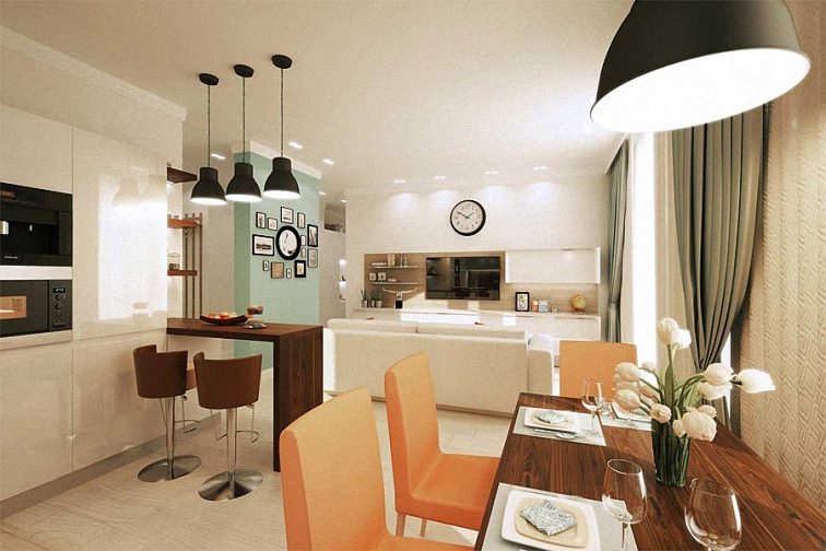 Дизайн интерьера гостиной в двухкомнатной квартире